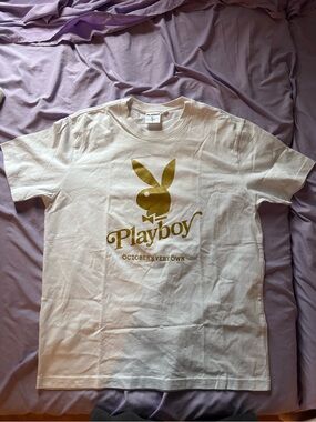 PLAYBOY X OVO White Short-Sleeve Tee with Gold Logo